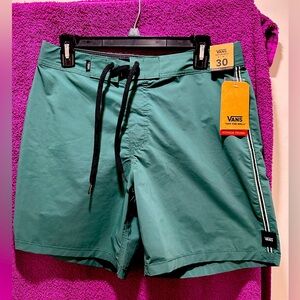 Vans Green Board Shorts Quick-Dry Drawstring Waist
